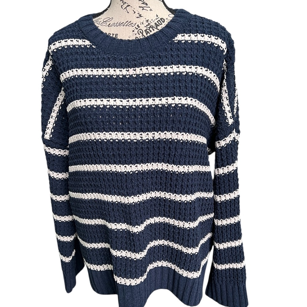 Pink Rose Navy and White Striped Women's Sweater